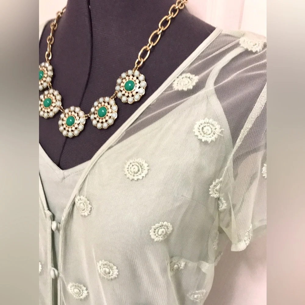 Abercrombie & Fitch Mint Embroidered Maxi Dress